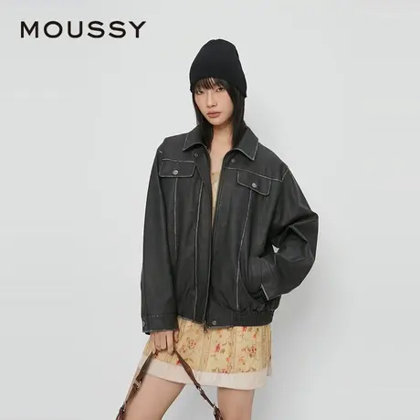 MOUSSY 夏季新品港风廓形皮衣飞行员夹克外套女028HAZ30-0201图片