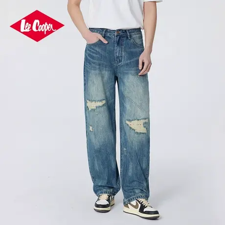 Lee Cooper/李库珀 夏季蓝色破洞牛仔裤男士潮流百搭休闲直筒裤子商品大图