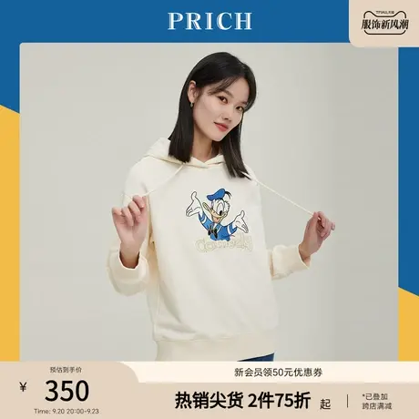 PRICHT恤衫新品秋冬新款唐老鸭图案刺绣连帽宽松廓形卫衣女商品大图