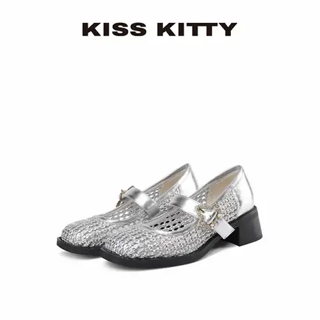 KISSKITTY2025年新款夏季复古拼色渔网鞋通勤芭蕾单鞋女玛丽珍鞋图片