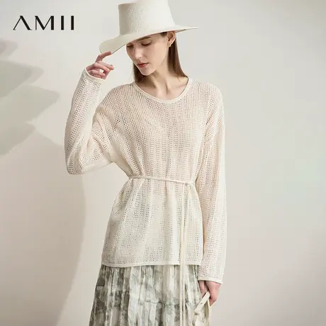 AMII【法式优雅】2025秋法式优雅镂空绑带针织衫优雅打底衫上衣商品大图