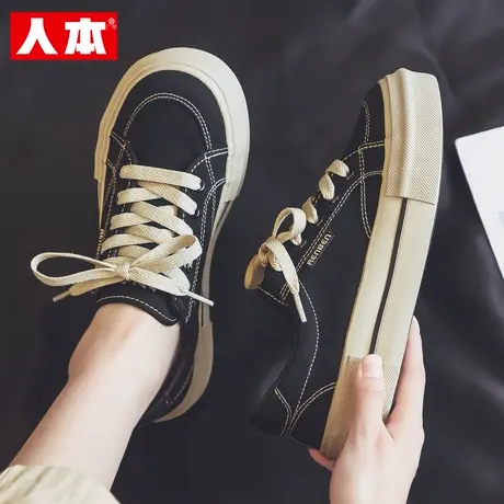 人本帆布鞋女厚底大头女鞋子2025春秋新款韩版芒果头学生休闲布鞋图片