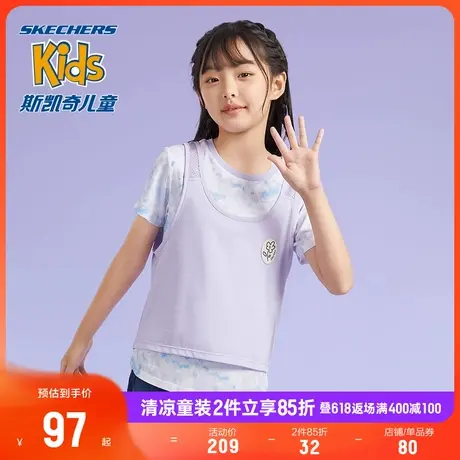 Skechers斯凯奇女童针织短袖T恤衫儿童夏季户外舒爽运动休闲上衣商品大图