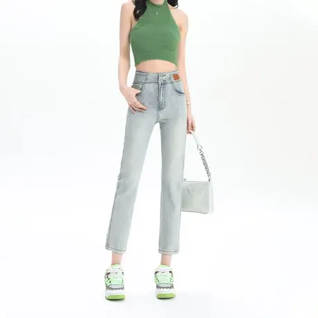 高腰直筒牛仔裤女夏季2023年新款设计感修身显瘦小个子百搭烟管裤图片