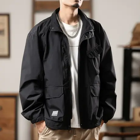 时尚宽松夹克外套男士上档次休闲外套男纯色秋冬宽松保暖外套潮流图片