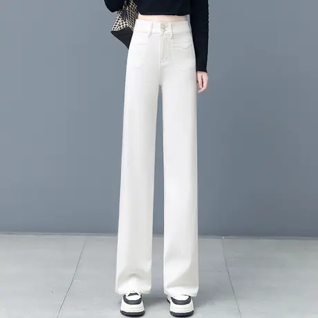 拉夏贝尔窄版直筒牛仔裤女2025秋季新款高腰显瘦拖地裤休闲阔腿裤商品大图