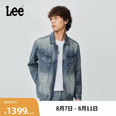 Lee商场同款25秋新舒适版翻领泼墨效果复古中蓝色男牛仔夹克外套商品大图