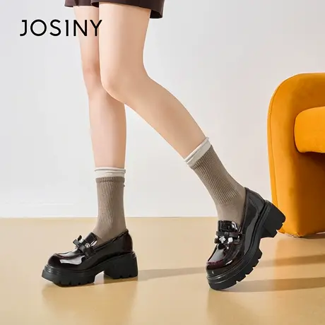 Josiny/卓诗尼秋季2025厚底乐福鞋女新款时尚英伦风小皮鞋单鞋商品大图