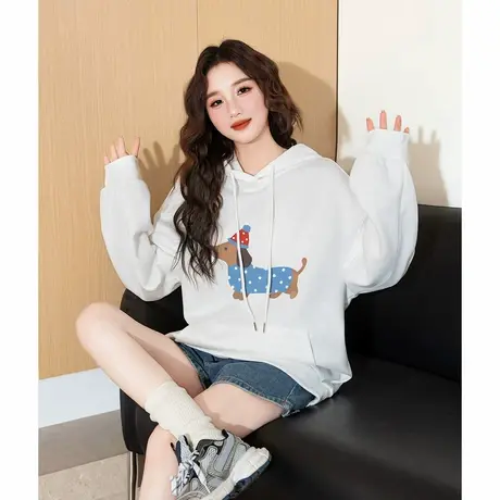 唐狮新款春季女连帽卫衣可爱减龄慵懒风腊肠狗休闲百搭潮流tu商品大图