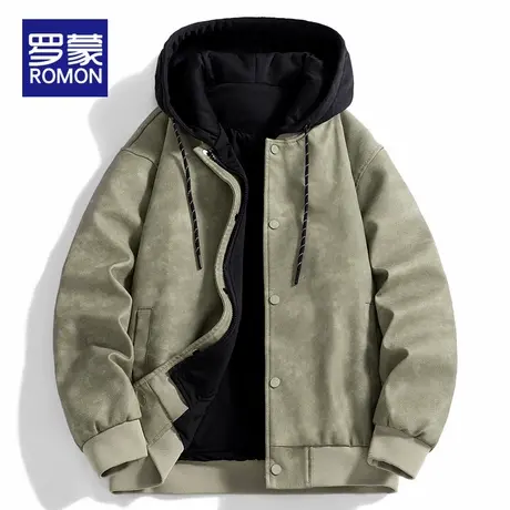 罗蒙假两件机车服皮衣外套男连帽春秋季高级感痞帅休闲pu皮夹克潮图片