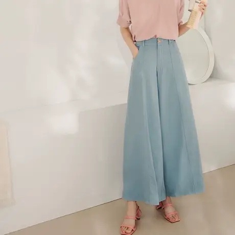 桔熊春季薄款宽松长裤子女高腰藏肉纯色舒适口袋裤裙大码BA6622图片