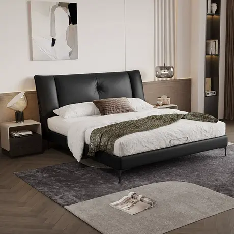 顾家家居现代简约高端主卧床双人床羽毛靠包真皮床皮艺床B020PQ1商品大图