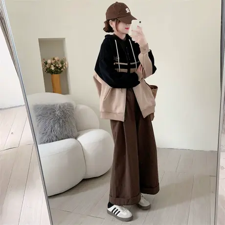 加绒加厚连帽拉链卫衣开衫女秋冬2023年新款款宽松慵懒风外套上衣商品大图