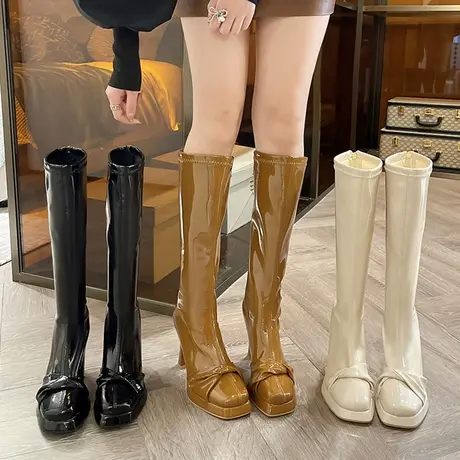 百搭网红超高跟长筒靴子女2023年秋冬季新款高跟鞋时装高筒不过膝商品大图