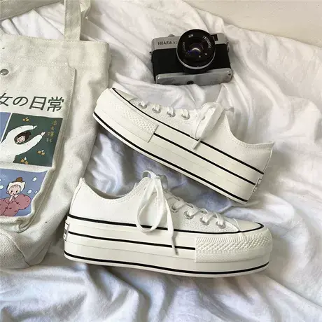厚底帆布鞋女2023春夏新款增高学生复古韩版ulzzang百搭小白鞋潮图片