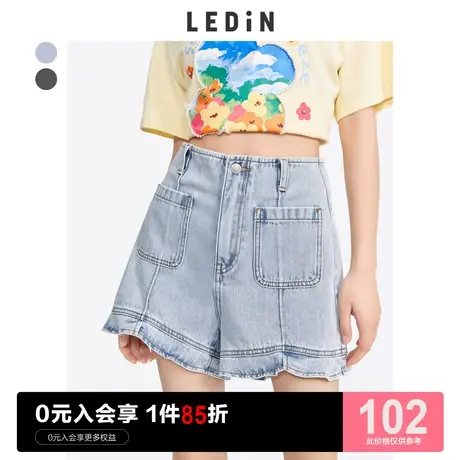 乐町高腰牛仔短裤女直筒宽松休闲早秋新款木耳边设计感小众裤子潮图片
