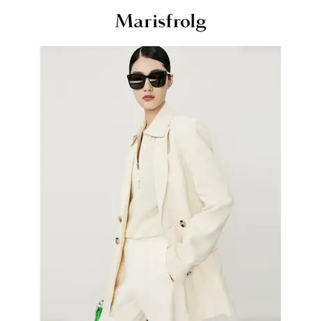 【商务休闲装】玛丝菲尔秋季新款亚麻米黄色休闲西装外套女商品大图