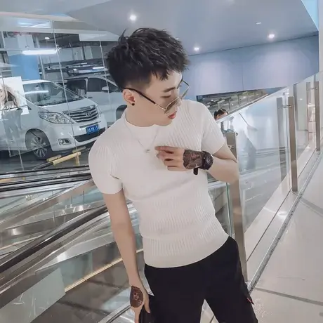 2023春季新款潮男短袖T恤社会小伙网红同款潮流打底衫帅气半袖潮商品大图