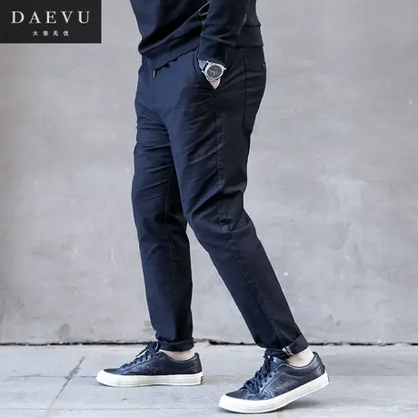 春新款日系棉感细条纹大号潮胖子小脚弹力加肥加大码男士休闲裤商品大图