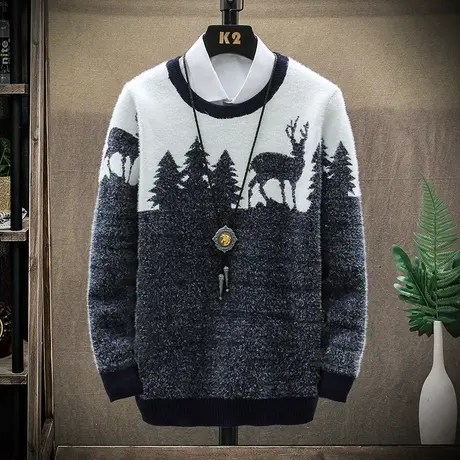 毛衣男秋冬季2023新款韩版潮流宽松个性套头毛线衣服针织衫男外套图片