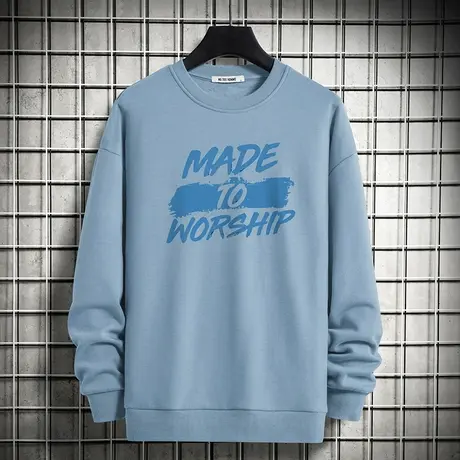 男士卫衣2024秋季新款潮流百搭秋冬加绒加厚无帽上衣圆领长袖t恤商品大图