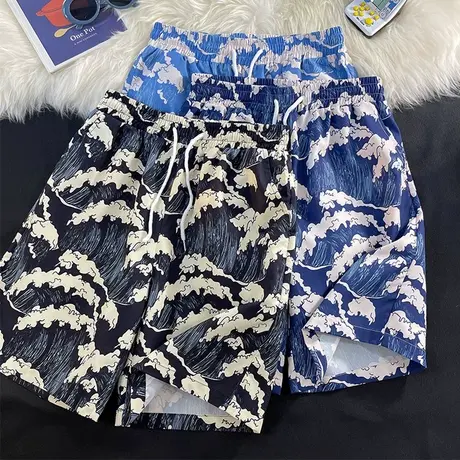 冰丝速干沙滩裤男夏季薄款休闲大裤衩花短裤宽松潮牌潮流五分裤子图片