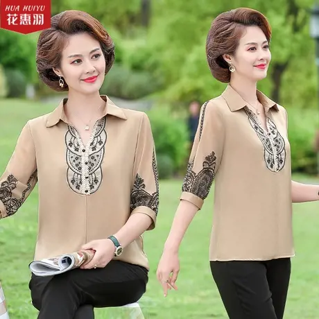 中老年女夏装衣服中年女洋气妈妈春装打底衫时尚衬衫春秋上衣薄款商品大图