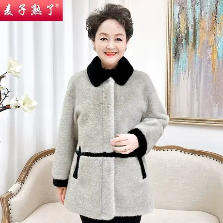 妈妈冬装仿皮草外套2022新款中老年人女士秋冬水貂绒一体大衣短款商品大图