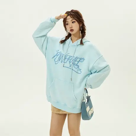YEPins潮牌连帽卫衣女春秋2024年新款韩版宽松oversize少女心上衣商品大图