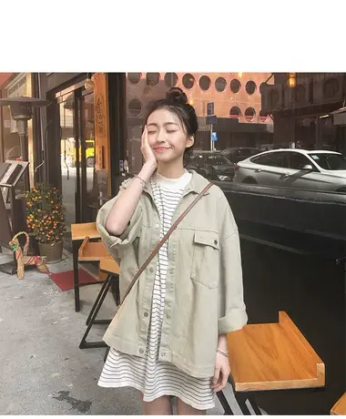 春季韩版复古港风牛仔外套女百搭宽松学生显瘦长袖翻领夹上衣潮图片