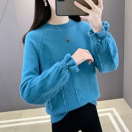 秋冬2023年新款水晶绒半高领毛衣套头打底衫女内搭爆款洋气针织衫图片