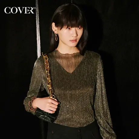 COVER秋季鎏金半高领双层微透毛针织衫商品大图