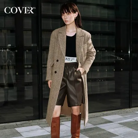 COVER冬季复古双排扣羊驼羊毛大衣图片