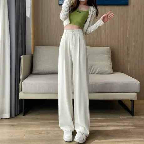 阔腿西装裤女春夏季薄款白色休闲裤子垂感高腰显瘦拖地窄版直筒裤商品大图