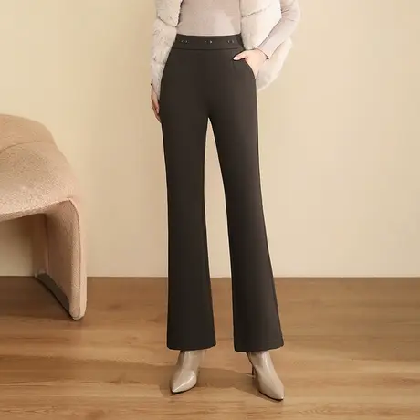加绒微喇裤秋冬高腰女裤子2023新款通勤显瘦喇叭休闲职业裤长裤厚商品大图