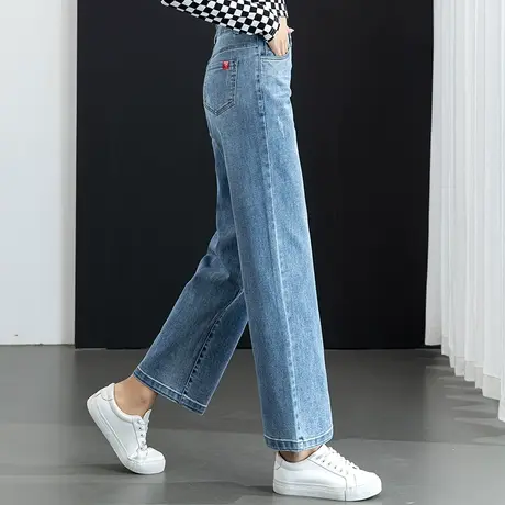 高腰窄版直筒牛仔裤女春秋薄款2024年新款小个子九分裤宽松阔腿裤图片