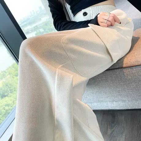 工装灯芯绒阔腿裤女2023年春秋新款高腰直筒宽松显瘦休闲条绒长裤商品大图