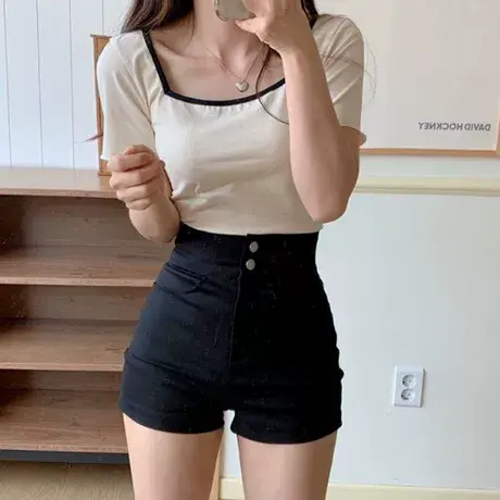 高腰弹力短裤女秋冬外穿新款秋季显瘦休闲阔腿裤冬季黑色打底靴裤商品大图