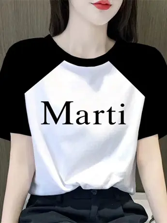 仿棉短袖t恤女2023新款夏季美式复古小众设计感撞色宽松显瘦上衣图片