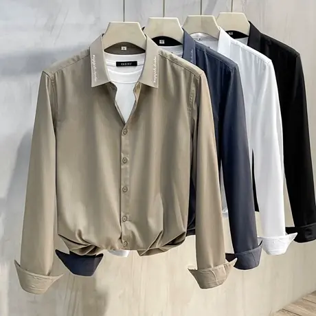 高级感衬衫男长袖春秋新款修身潮轻奢商务设计感小众休闲男士衬衣图片