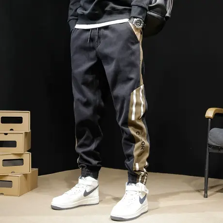 休闲裤男春秋款潮牌大码束脚拼色男款长裤男裤男士裤子2024新款商品大图