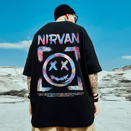 oversize港风潮牌国潮嘻哈小恶魔短袖T恤男潮宽松大码情侣装半袖商品大图