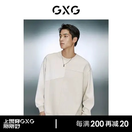 GXG男装 加绒仿麂皮灯芯绒拼接厚实舒适圆领卫衣 2023年冬季新品商品大图