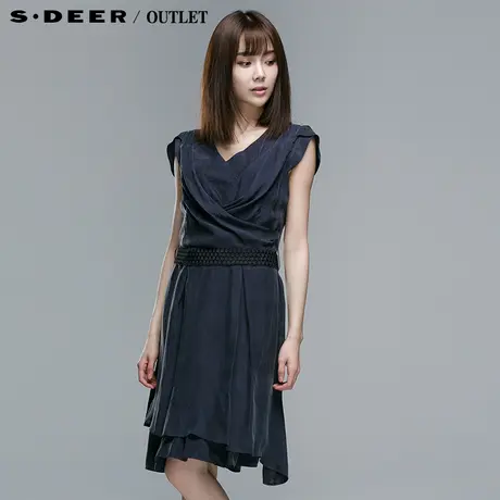 sdeer圣迪奥专柜正品女夏装V领皱褶腰带连衣裙2281206图片