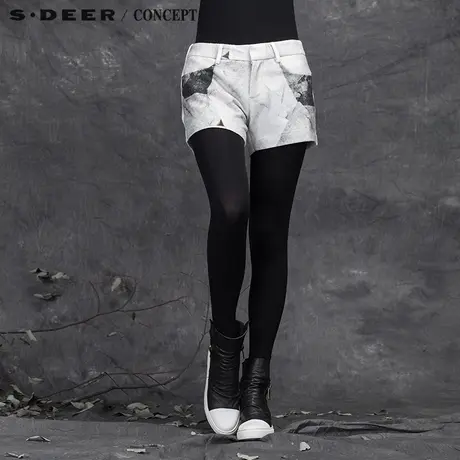 sdeer圣迪奥女装2017冬装写意素色时尚短裤S15480920图片