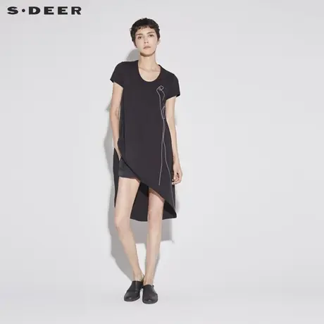 sdeer 圣迪奥趣味简笔线条前后圆摆短袖连衣裙S17261207图片