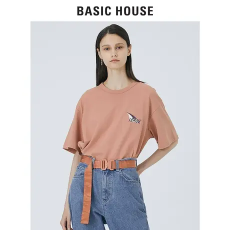 Basic House/百家好2021春秋韩风时尚宽松纯棉刺绣T恤女HVTS521C商品大图