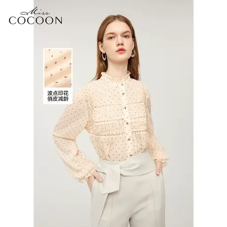 【秋上新】missCOCOON重工复古上衣2023秋新款女娃娃领泡泡袖衬衫图片