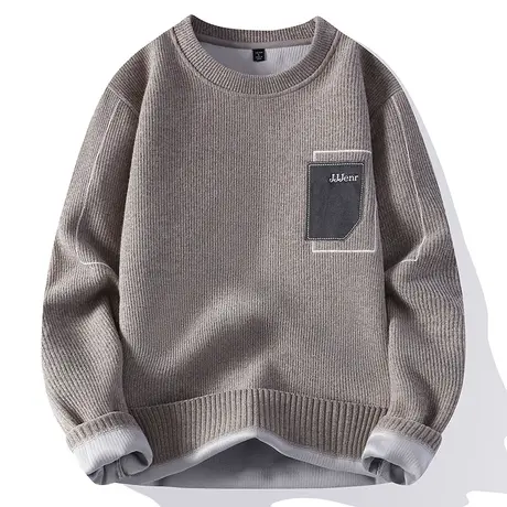 日系男士毛衣秋冬新款修身保暖加绒内衣线衣圆领打底针织衫外套男商品大图