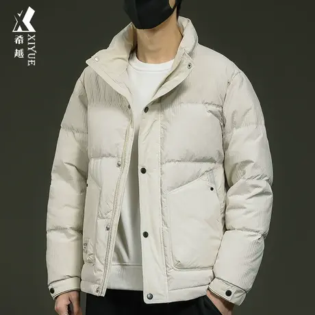 希越保暖白鸭绒棉衣男冬季美式立领面包棉服宽松大码男士羽绒外套图片
